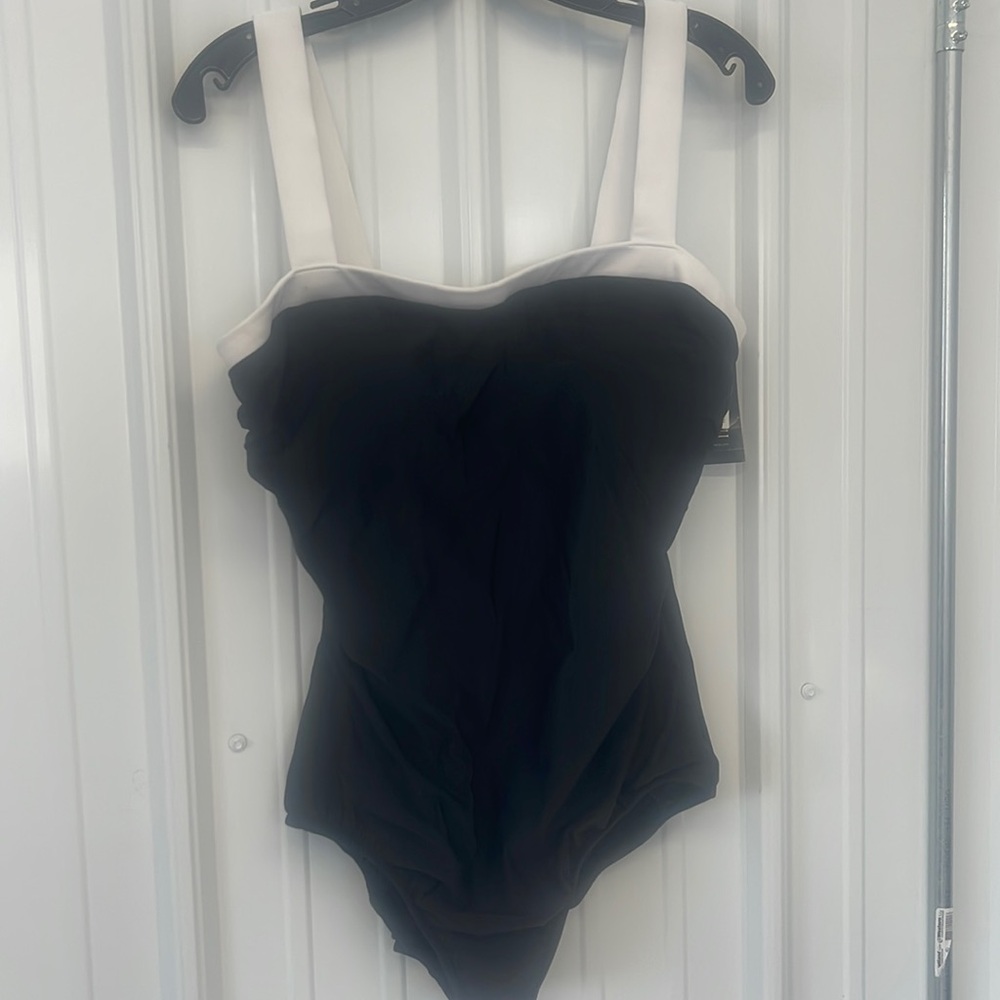 INC International Concepts One Piece Swimsuit Black White New